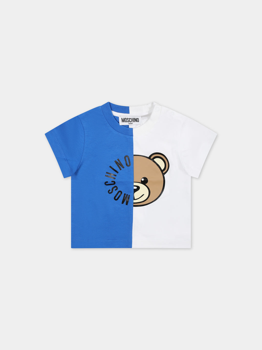 T-shirt blu per neonati con Teddy bear e logo